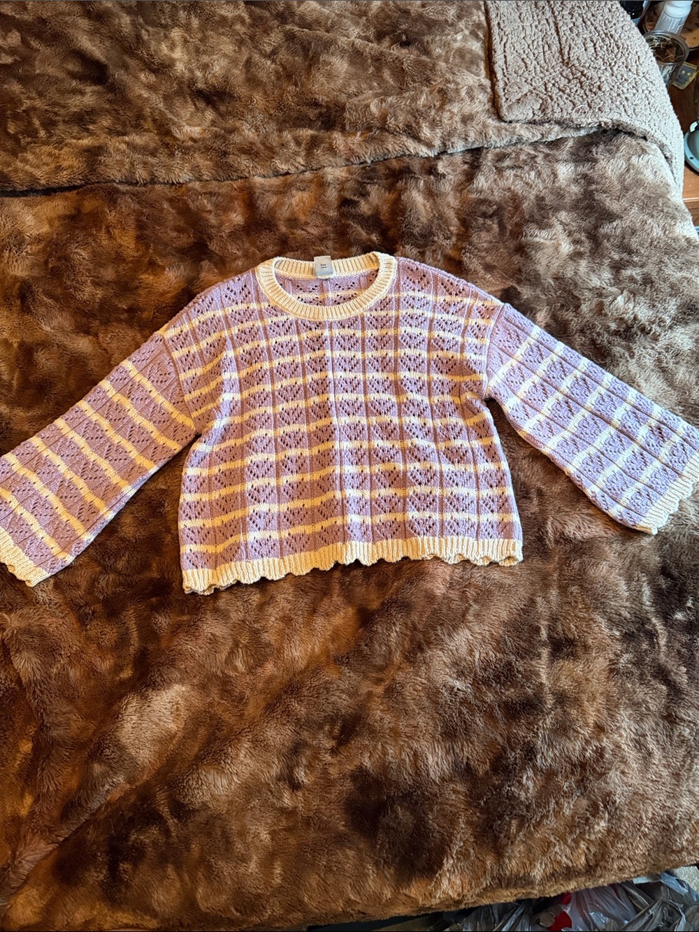 Girl's Lavender & Cream Knit Sweater- Size 6